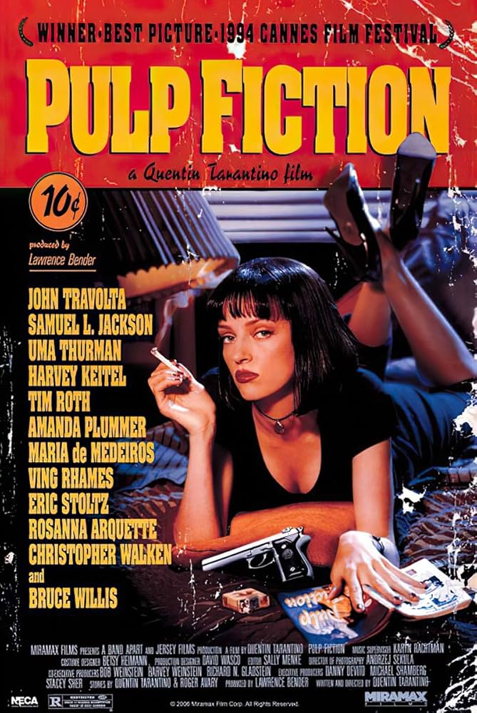 【当時物】90s PULP FICTION ORIGINAL POSTER Pulp Fiction Movie Uma Thurman Retro Ad Poster Print - 24x36